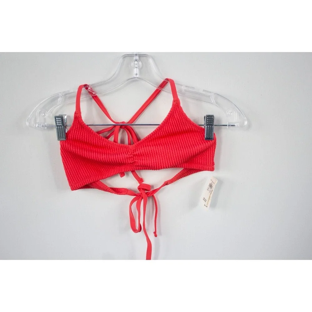 NEW WITH TAGS Aerie Crinkle Halter Tie Bikini Top Resort Red Size Size Medium